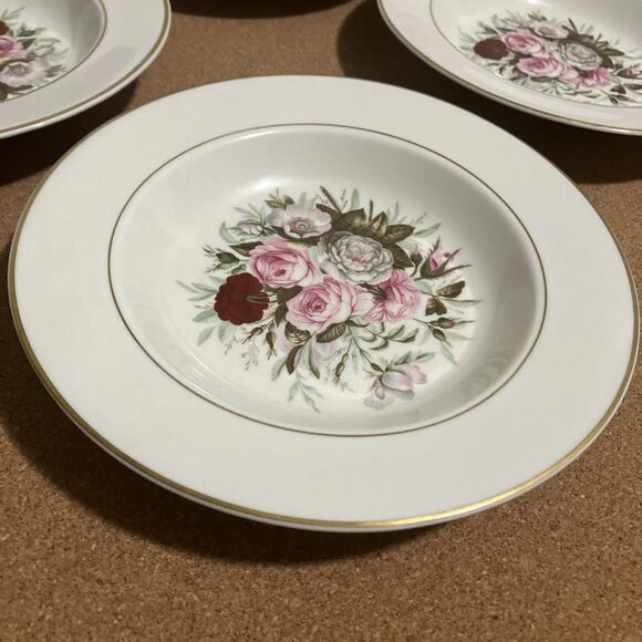 VNTG Royal Jackson Lady Lee Set 4 Rimmed shallow roses Soup Bowls - Picture 12 of 16